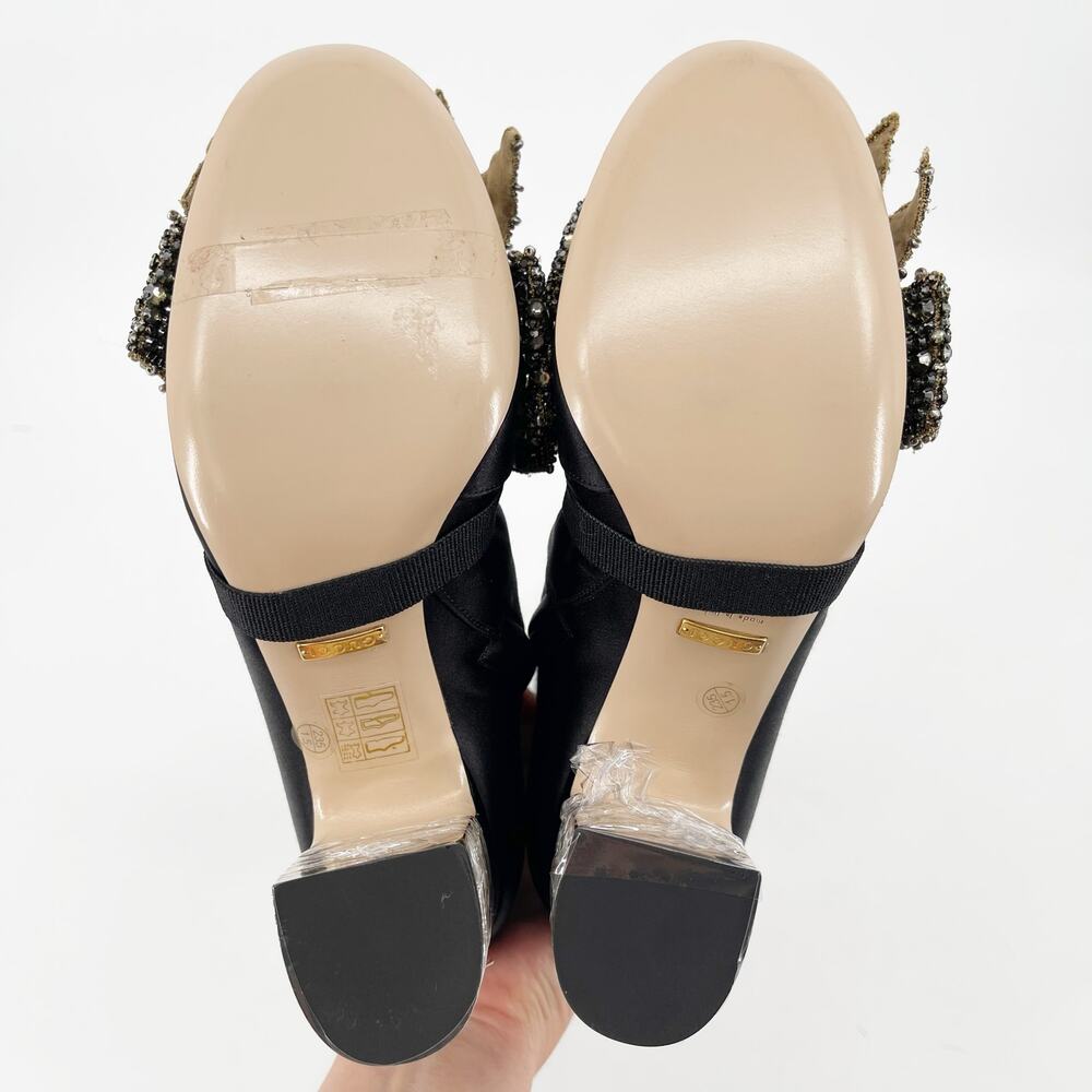 Gucci Black Candy Dragon Crystal Bow Satin Embroidered Heeled Boots EU 37 - Picture 12 of 16